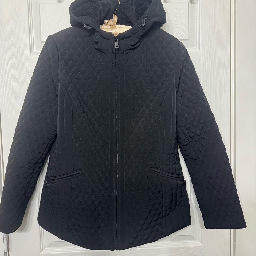 Esprit Dark Quilted Hooded Puffer Coat